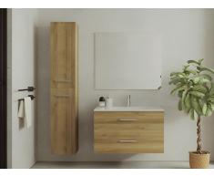 Mobile bagno sospeso con lavabo singolo e colonna portaoggetti 80 cm Naturale Chiaro - KAYLA