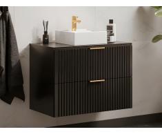 Mobile per bagno sospeso con scanalature e lavabo da appoggio 80 cm Nero - ZEVARA