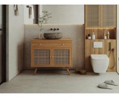 Mobile sotto lavabo 90 cm in Teak chiaro e Cannage - MANSULAN