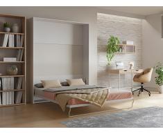 Letto estraibile 160 x 200 cm Apertura verticale manuale Bianco + Materasso - MALINA II