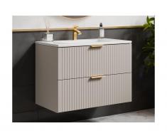 Mobile per bagno sospeso con scanalature e lavabo da incasso 80 cm Beige - ZEVARA
