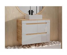 Mobile per bagno sospeso con lavabo da appoggio 80 cm Naturale e Bianco - ARUBA