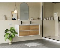 Mobile per bagno sospeso con lavabo da incasso 120 cm Naturale chiaro e Bianco - LANNICK