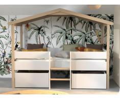 Letto a capanna con cassetti + Materasso 90 x 190 cm Tiglio Bianco e Rovere - SAROSI
