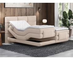 Set letto Boxspring 2x80x200 Beige LODI di PALACIO: Testata trapuntata + Rete relax elet. + Materasso + Topper