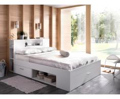 Letto matrimoniale con testiera portaoggetti e cassetti 160 x 200 cm Bianco - LEANDRE