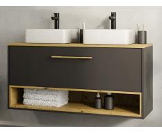 Mobile per bagno sospeso con lavabo doppio da appoggio - 120 cm - Antracite - YANGRA