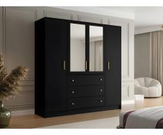 Armadio 4 ante e 3 cassetti Con specchi L196 cm Nero - LIZANDRO