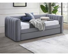Letto a scomparsa 90 x 190 cm Tessuto Grigio + Materasso - SAHONA
