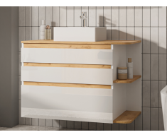 Mobile per bagno sospeso lavabo singolo 94 cm Naturale chiaro e Bianco - ANIDA