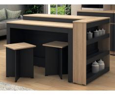Set Isola centrale da cucina + 2 sgabelli Nero e naturale chiaro - NUSICE