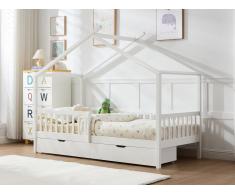 Letto a capanna 90 x 190 cm con cassetti Abete e MDF Bianco - KIRALIO
