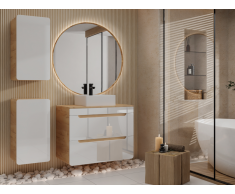 Mobile per bagno sospeso con lavabo da appoggio e due colonne 80 cm Naturale e Bianco - ARUBA