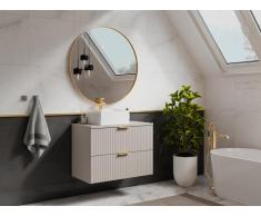 Mobile per bagno sospeso con scanalature e lavabo da appoggio quadrato 80 cm Beige - ZEVARA