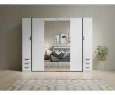 Armadio con 6 cassetti e 4 ante Con specchio L270 cm Bianco - ARVOLIA