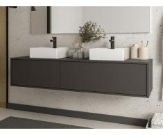 Mobile per bagno sospeso con lavabo doppio L150 cm Antracite - ISAURE II