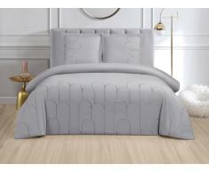 Set lenzuola ricam. 100%Cot. 120fili/cm² Copripium. 220x240cm+2 federe 65x65cm Grigio - RIVANA di PALACIO
