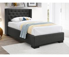Letto testata capitonné - 90 x 200cm - Tessuto grigio - MASSIMO