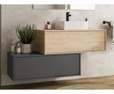 Mobile per bagno sospeso con lavabo singolo e due cassetti 94 cm Naturale chiaro e Antracite - TEANA II