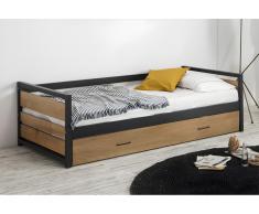 Letto singolo con letto estraibile stile industriale + materasso 2 x 90 x 190 cm MDF, Pino e Metallo - BOSTON