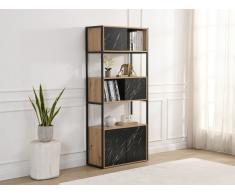 Libreria con 4 ante e 2 nicchie in MDF e Acciaio Effetto marmo Nero e naturale - YELANIA