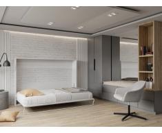 Letto estraibile 140 x 200 cm Apertura orizzontale manuale Bianco e Grigio - MALINA II