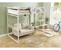 Letto a soppalco 140 x 200 cm Metallo e MDF Bianco - JOGUI