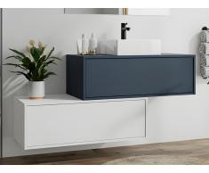 Mobile per bagno sospeso con lavabo singolo e due cassetti Blu notte e Bianco - TEANA II