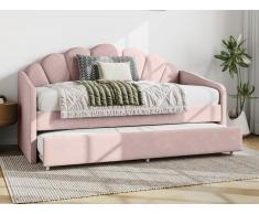 Letto a scomparsa conchiglie 2 x 90 x 190 cm Velluto Rosa + Materasso - ELUSIA