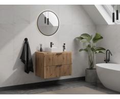 Mobile sotto lavabo sospeso scanalato con piano di appoggio L80 cm Naturale chiaro - ZEVARA