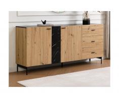 Credenza 2 ante e 3 cassetti MDF e metallo Naturale chiaro ed Effetto marmo nero - LIOMENA di PASCAL MORABITO