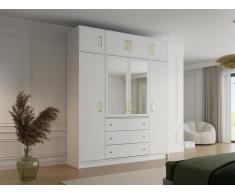 Armadio 4 ante e 3 cassetti Con specchi L196 cm Bianco + Estensione - LIZANDRO