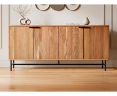 Credenza a 4 ante in Legno d'acacia e Metallo Nero Naturale chiaro - ALEVIA