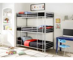 Letto a castello triplo 3 x 90 x 190 cm Metallo Argento + Materasso - ELOUAN III