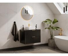 Mobile sotto lavabo sospeso scanalato con piano di appoggio L80 cm Nero - ZEVARA