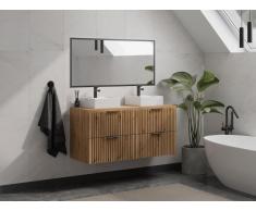 Mobile sotto lavabo sospeso scanalato con piano di appoggio L120 cm Naturale chiaro - ZEVARA