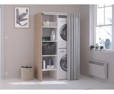 Mobile per lavanderia con tenda per lavatrice doppia L111 x H184 cm Naturale chiaro - JAZANO