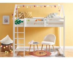 Letto a soppalco capanna 90 x 190 cm Pino massello Bianco - TARZIA