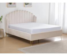 Letto 140 x 190 con con testata letto ondulata Velluto Beige - SAGALI