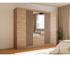 Armadio 4 ante e 2 cassetti Con specchio L250 cm Naturale - SIDOVIA