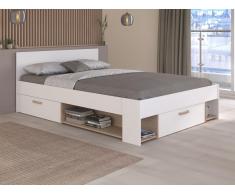 Letto 140 x 190/200 cm Con vani portaoggetti Bianco e Naturale - KINSELIA
