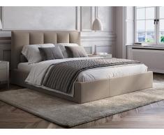 Letto contenitore 180 x 200 cm testata letto impunture verticali Tessuto Tortora Con materasso - KILACLO
