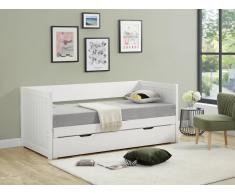 Letto a scomparsa con cassetto - 90 x 190 o 174 x 190 cm - Pino e MDF - con rete a pettine e cassetto - Bianco ALFIERO II