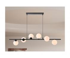 Lampadario 6 sfere L. 100 x P. 24,5 cm in Metallo e Vetro Nero opaco - INUNTA