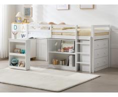 Letto combinato 90 x 190 cm con vani portaoggetti e scrivania allungabile Abete e MDF Bianco - ABRENO