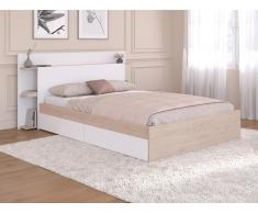 Letto 140 x 190/200 cm con 4 cassetti Naturale e Bianco - TILONIDE