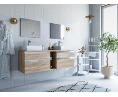 Mobile bagno sospeso con doppio lavabo e specchi - Colore naturale chiaro - 150 cm - MAGDALENA II