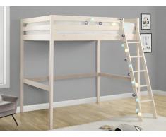 Letto a soppalco + materasso 140 x 190 cm Pino massello Sbiancato - GEDEON II