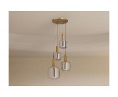 Lampadario 4 sfere L. 48 x H. 140 cm in Metallo e Vetro fumé Dorato e grigio fumé - GALRON