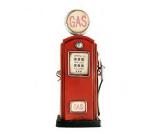 Salvadanaio rosso in metallo a forma di pompa di benzina H 32 cm